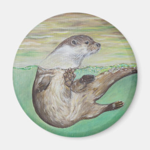 Playful River Otter Painting Magnet