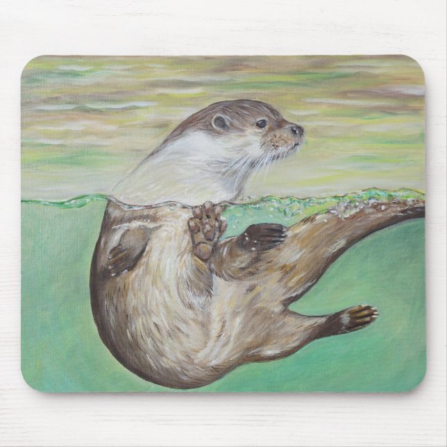 Playful River Otter Painting Mousepad (Vorne)