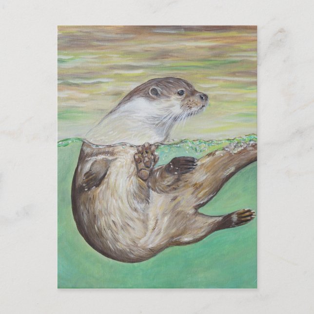 Playful River Otter Painting Postkarte (Vorderseite)