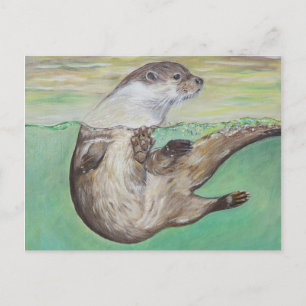 Playful River Otter Painting Postkarte