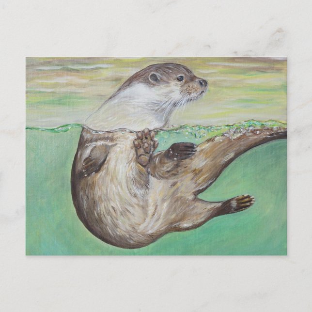 Playful River Otter Painting Postkarte (Vorderseite)