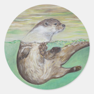 Playful River Otter Painting Runder Aufkleber