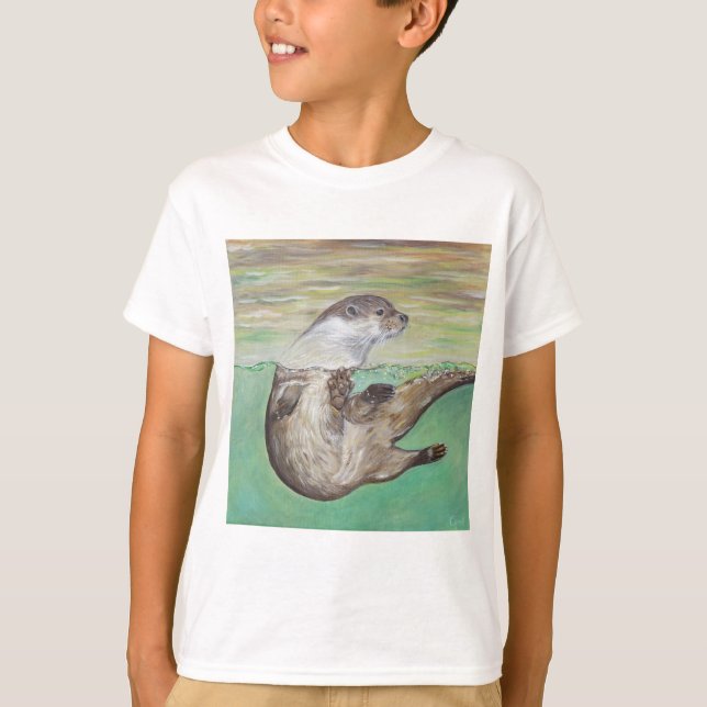 Playful River Otter Painting T-Shirt (Vorderseite)