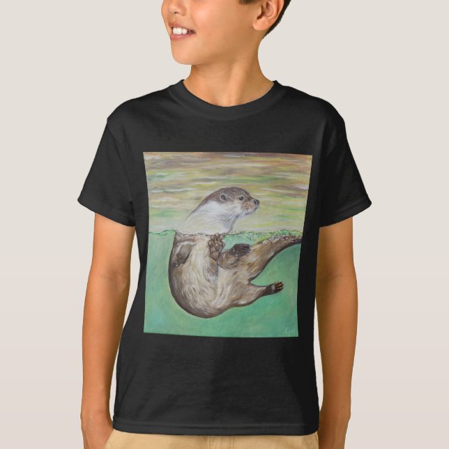 Playful River Otter Painting T-Shirt (Vorderseite)