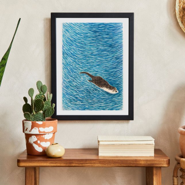 Playful River Otter Swimming in Blue Water Poster (Von Creator hochgeladen)