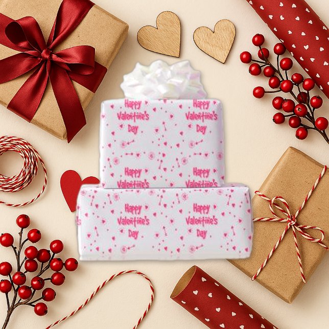 Playful Rosa Red Valentine Text Geschenkpapier (Von Creator hochgeladen)