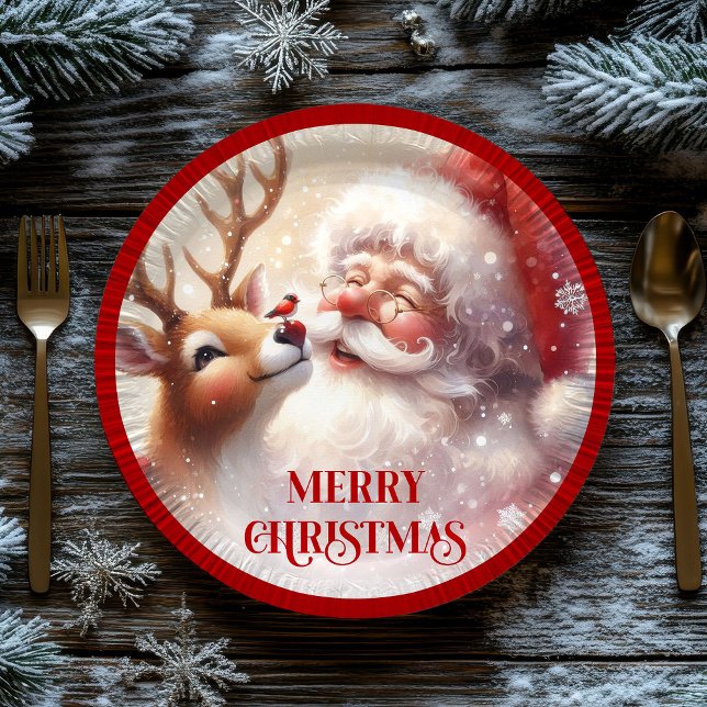 Playful Santa and Red Nose Rudolph Paper Plates Pappteller (Playful Santa and Red Nose Rudolph Paper Plates)