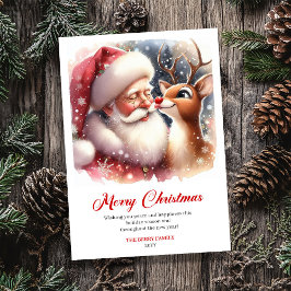 Playful Santa And Rudolph Christmas Cheer Greeting Feiertagskarte