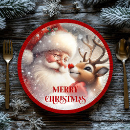 Playful Santa Rudolph Cartoon Christmas Plates Pappteller