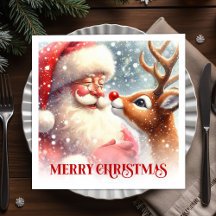 Playful Santa Rudolph Christmas Party Napkins Set