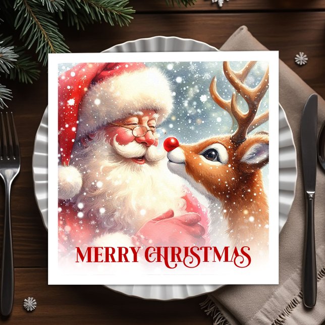 Playful Santa Rudolph Christmas Party Napkins Set Serviette (Playful Santa Rudolph Christmas Party Napkins Festive)