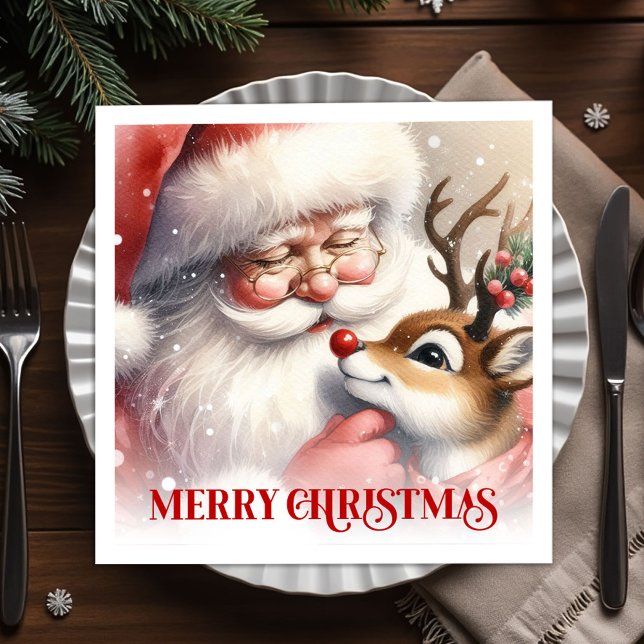Playful Santa Rudolph Holiday Dinner Napkins Serviette (Playful Santa Rudolph Holiday Dinner Napkins)