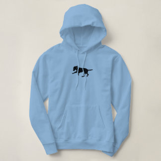 Playful schwarzer Labrador des mit Kapuze Hoodie