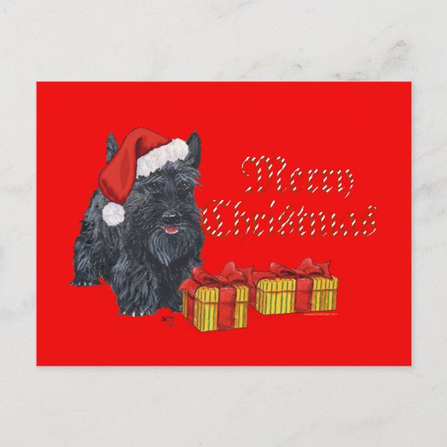 Playful Scottie Christmas Feiertagspostkarte (Vorderseite)
