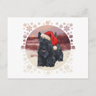 Playful Scottie Santa in Snow Feiertagspostkarte