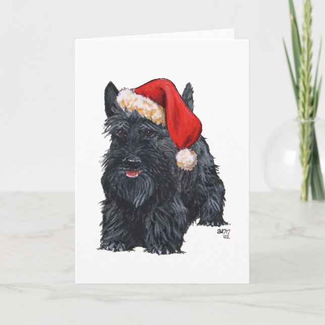 Playful Scottish Terrier Santa Feiertagskarte (Vorderseite)