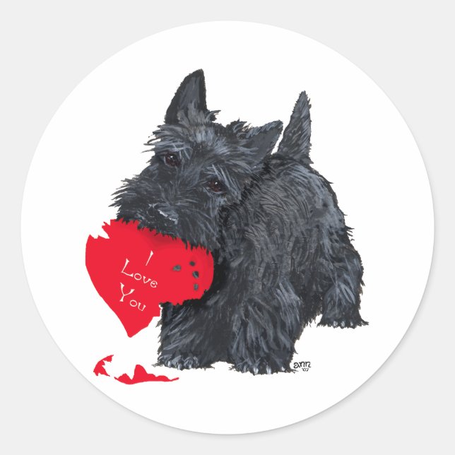 Playful Scottish Terrier Valentine Stickers (Vorderseite)