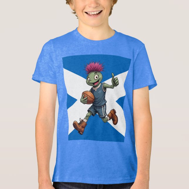 Playful Scottish Thistle Rugby Illustration Tri-Blend Shirt (Vorderseite)