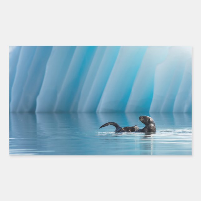 Playful Sea Otter Rechteckiger Aufkleber (Vorderseite)