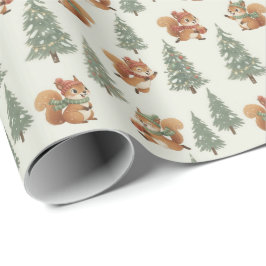 Playful Squirrels in Christmas Winter Forest Geschenkpapier