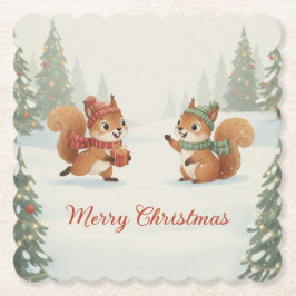 Playful Squirrels in Christmas Winter Forest Untersetzer