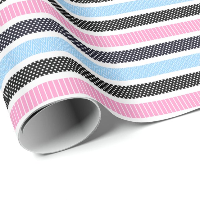 Playful Striped Polka Dot Pattern Geschenkpapier (Rolleneckpunkt)