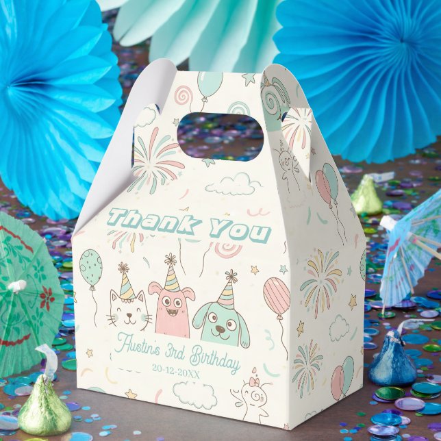 Playful Sweet and Three Kids Birthday Favor Box Geschenkschachtel (Party)