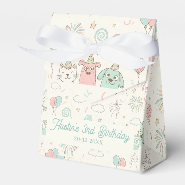 Playful Sweet and Three Kids Birthday Favor Box Geschenkschachtel (Vorderseite)
