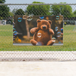 Playful Teddy Bear and Bubbles Outdoor Party Games Banner