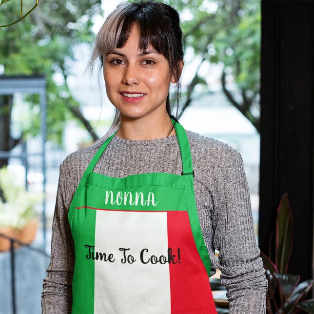 Playful Time To Cook Nonna Italian Flag Design Schürze (Italian Flag Personalized Nonna Time To Cook Apron)