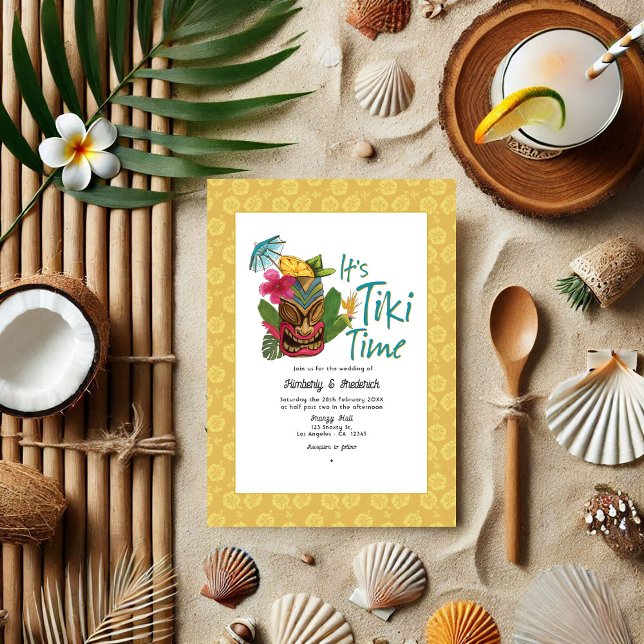 Playful Tropical Tiki Wedding Einladung (Playful Tropical Tiki Wedding Invitation)