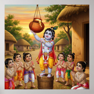 Playful Warm Ethnic Bala Krishna Butter Theft Poster