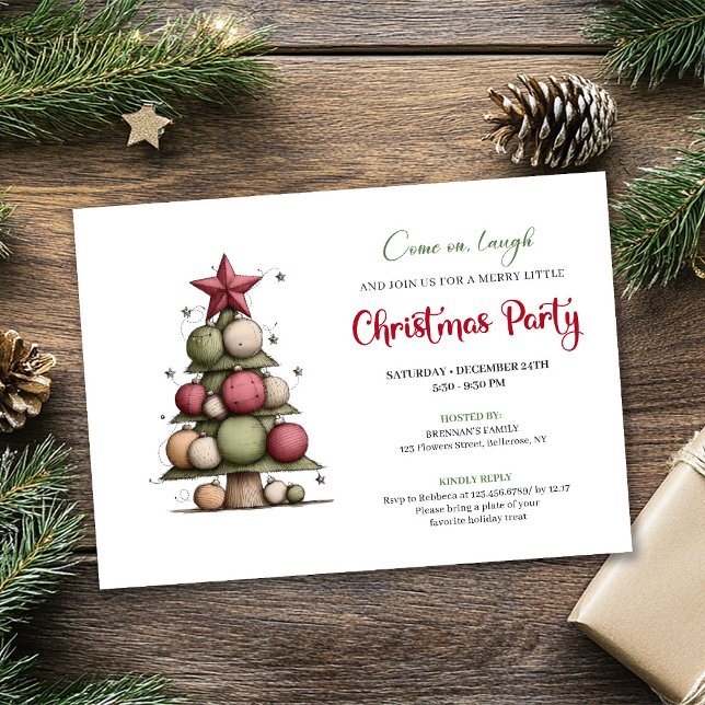 Playful Watercolor Christmas Tree Holiday Invite Einladung (Playful Watercolor Christmas Tree Holiday Invite)