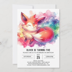 Playful Watercolor Fox Geburtstag Einladung