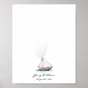 Playful Watercolor Ship Fingerprint Guestbook Poster