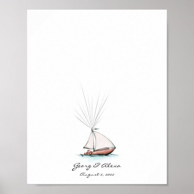 Playful Watercolor Ship Fingerprint Guestbook Poster (Vorne)