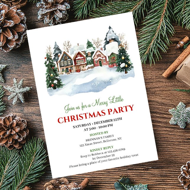 Playful watercolor winter scene Christmas party  Einladung (Playful watercolor winter scene Christmas party card)