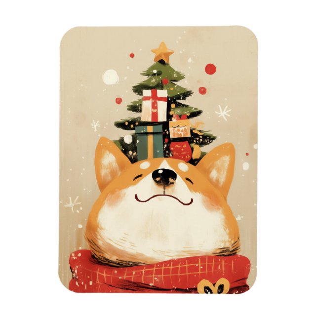 Playful Welsh Corgi with Christmas Decorations Magnet (Vertikal)