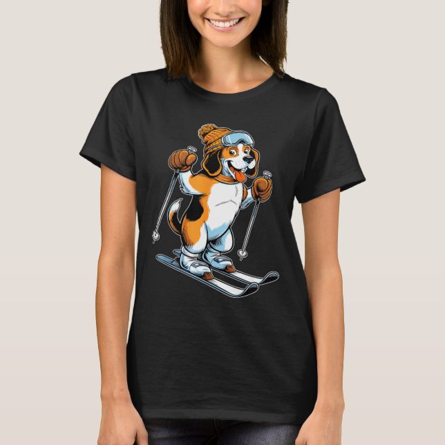 Playful winter beagle with skiing  T-Shirt (Vorderseite)