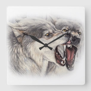 Playful Wolves Clock Quadratische Wanduhr