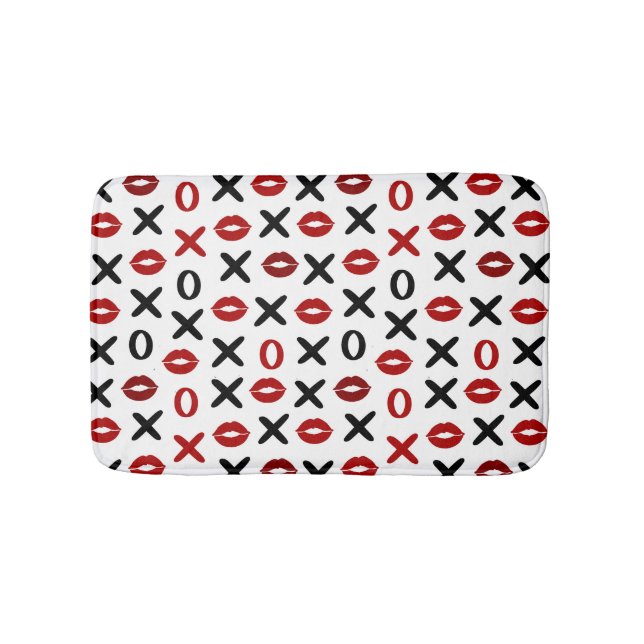 Playful XO & Red Lips Modern Love Pattern Badematte (Vorderseite)