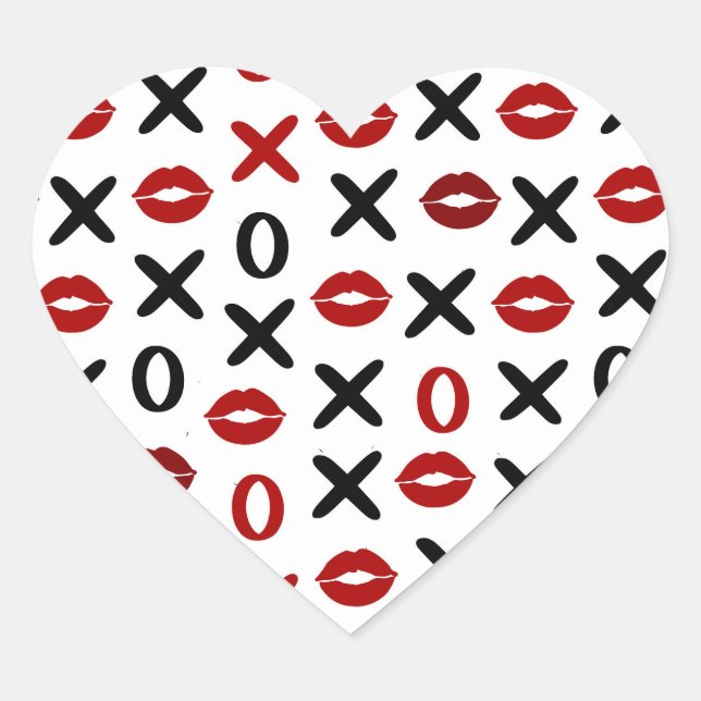 Playful XO & Red Lips – Modern Love Pattern Herz-Aufkleber (Vorderseite)