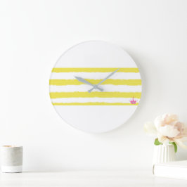 Playful yellow stripes with a crown. Wall clock  Große Wanduhr