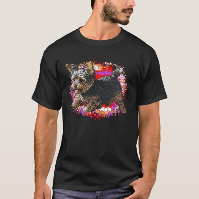 Playful Yorkshire Terrier Dog Pop Art Proud Yorkie T-Shirt (Vorderseite)