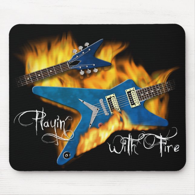 Playin mit Feuer-Gitarre Mousepad (Vorne)