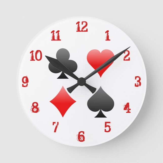 Playing Card Suits: Wall Clock Runde Wanduhr (Vorderseite)