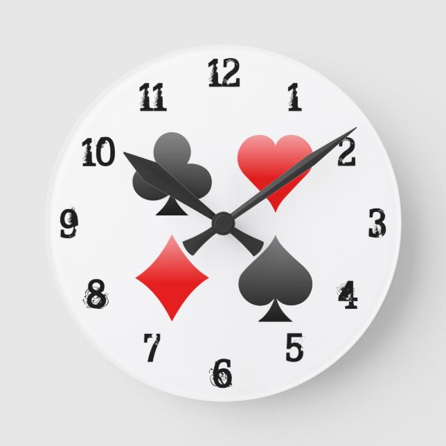 Playing Card Suits: Wall Clock Runde Wanduhr (Vorderseite)