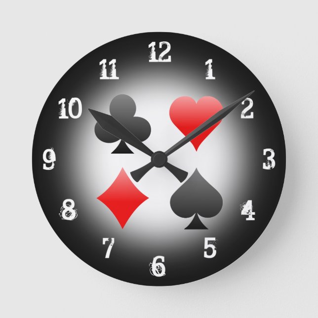 Playing Card Suits: Wall Clock Runde Wanduhr (Vorderseite)