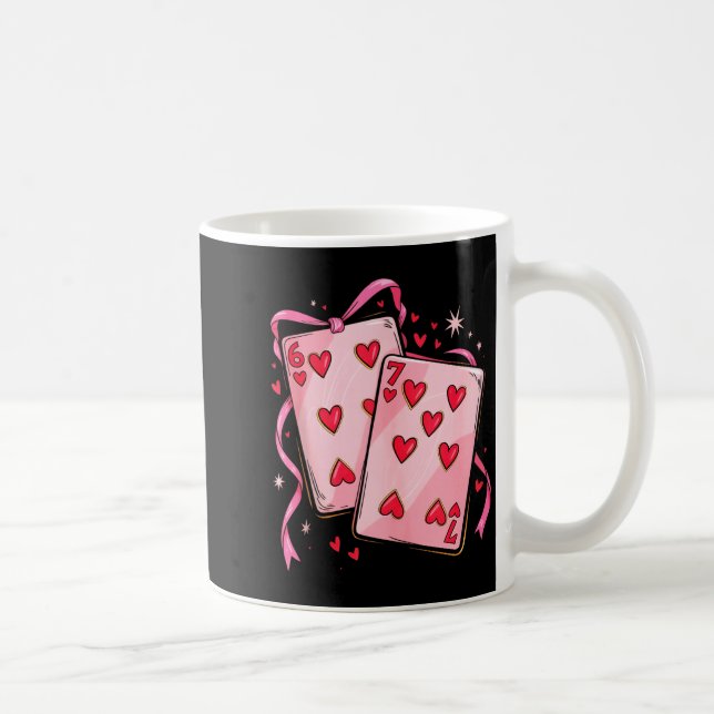 Playing Cards 6 7 Of Hearts 67 Six Seven Bow Valen Kaffeetasse (Rechts)