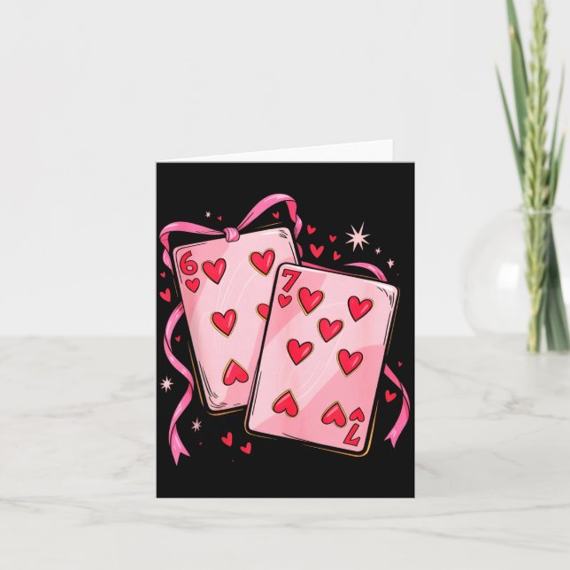 Playing Cards 6 7 Of Hearts 67 Six Seven Bow Valen Karte (Vorderseite)